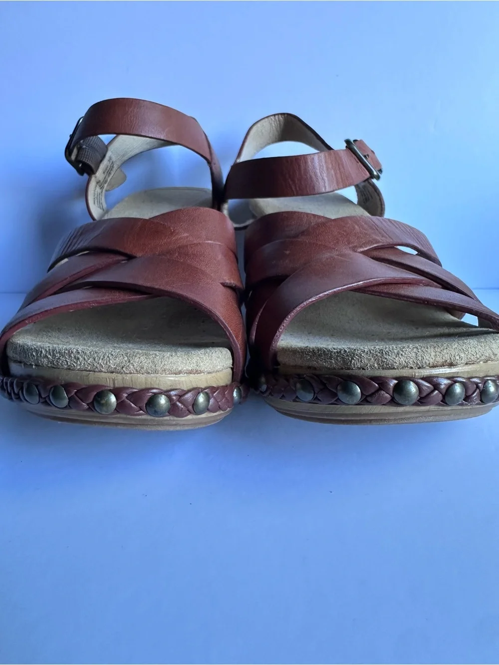 Dansko Ankle Strap Leather Sandals | High-Heel Wedge, Size 5.5